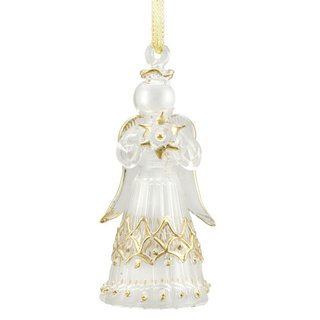 Glasdekoration ENGEL MIT SCHELLENRING 11cm, transparent-gold