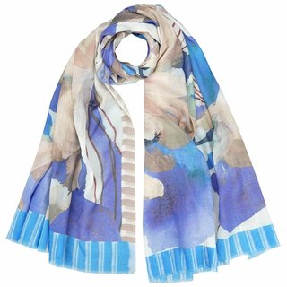 Schal 180x70cm Blumengarten blau-beige, Modal-Baumwolle