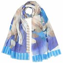 Schal 180x70cm Blumengarten blau-beige, Modal-Baumwolle