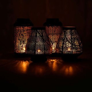 Laterne 10x20cm FESTIVE gerade schwarz-gold, Eisenblech