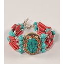 ARMBAND Steinmosaik oval, t&uuml;rkis rot, L 20cm, dm 3cm