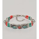 ARMBAND Steinmosaik rot t&uuml;rkis, Messing L 20cm...