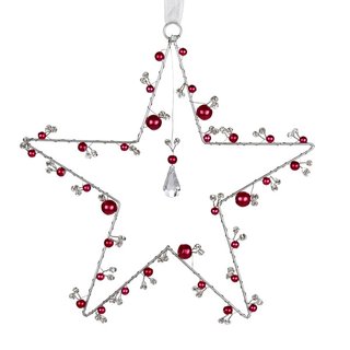 Perlendekoration STERN 17cm, rot-silber