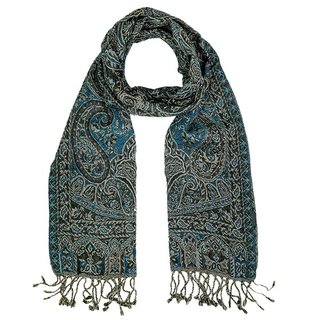 Schal PAISLEY mokka-blau 160x35cm Wolle