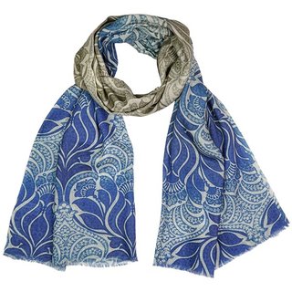 Schal ALHAMBRA blau-beige , Wolle-Seide