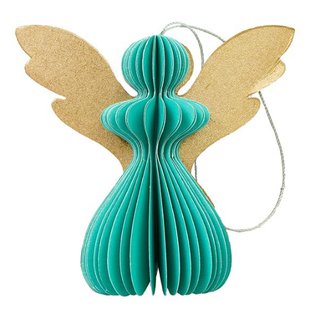 Baumschmuck Falt-Engel 7cm, turkis-gold