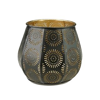 Windlicht 11x12cm DANDELION schwarz-gold, Eisenblech
