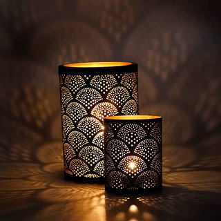Windlicht 10x13cm OCEANIC schwarz-gold, Eisenblech