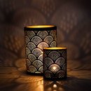 Windlicht 10x13cm OCEANIC schwarz-gold, Eisenblech