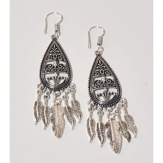 OHRH&Auml;NGER Tropfen mit Federn, Messing L 8cm