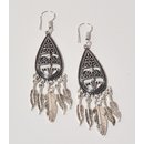 OHRH&Auml;NGER Tropfen mit Federn, Messing L 8cm