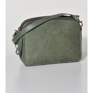 SCHULTERTASCHE gepr&auml;gt gr&uuml;n, &Ouml;koleder, 24x7xH18cm