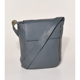 TASCHE F&auml;cher steinblau, Rindsleder, H29x27cm