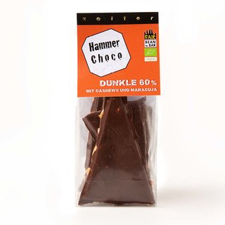 Hammerschoko Dunkle 60% mit Cashews und Maracuja (100g)