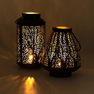 Laterne 10x20cm BRANCHES gerade schwarz, Eisenblech