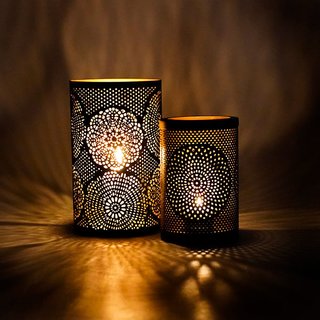 Windlicht 13x20cm AURA schwarz-gold, Eisenblech