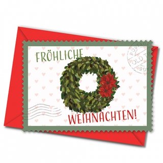Postkarte mit Umschlag - Kranz mit Weihnachtssternen