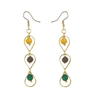 Ohrringe Kantha DROP, bunt, Textil mit Messing