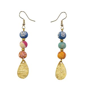 Ohrh&auml;nger Kantha SPADE, bunt, Textil mit Messing