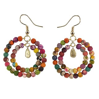 Ohrh&auml;nger Kantha LAYERS, bunt, Textil mit Messing