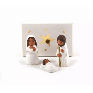 Mini-Krippe in Streichholzschachtel, Pappe/Keramik, 3-teilig, H 3 cm