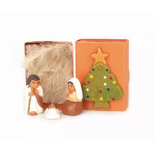 Mini-Krippe in Streichholzschachtel, Keramik, 3-teilig, H 3 cm