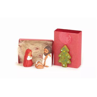 Mini-Krippe in Streichholzschachtel, Keramik, 3-teilig, H 3 cm