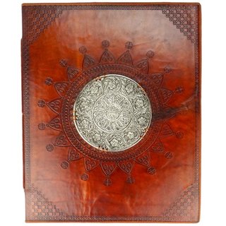 G&auml;stebuch braun XXL braun, Metalldeko, Leder