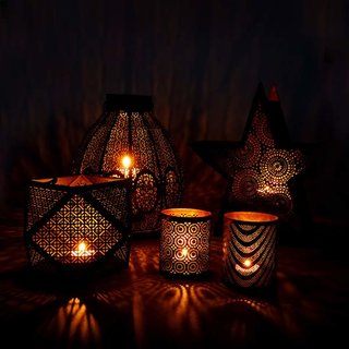 Windlicht LACE Schwarz-Gold