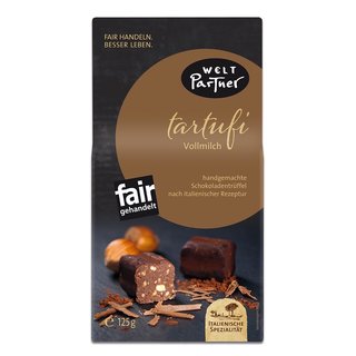 Tartufi Vollmilch, handgemachte Schokoladentr&uuml;ffel, einzeln verpackt, 125g