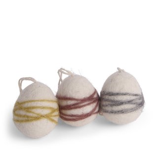 Filzeier wei&szlig; Fadenmuster, 3er Set, 4 cm