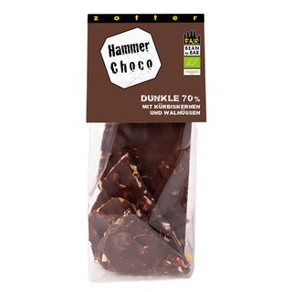 Hammerschoko Dunkle 70% mit Kurbiskernen und Walnussen (100g)