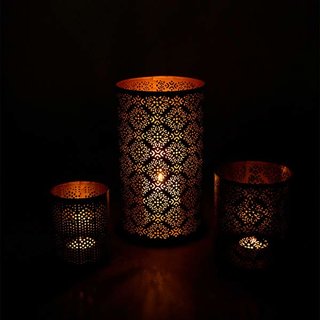 Windlicht 10x13cm BAROQUE schwarz-gold, Eisenblech